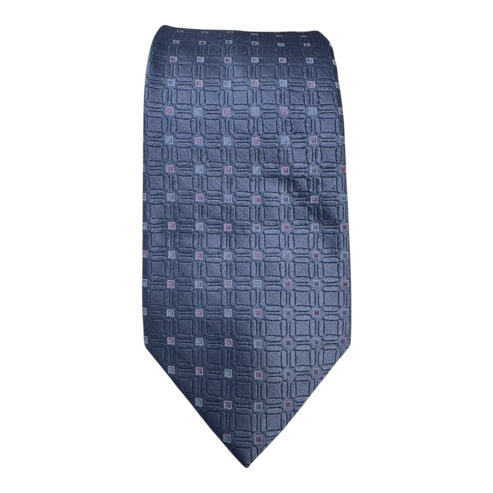Saks Fifth Avenue Tie Mens Silk Geometric Pattern Blue Foulard